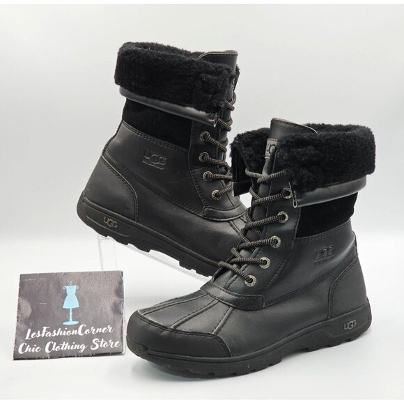 UGG Women's Black Leather Waterproof Adirondack Lace Up Boot Size 5 2948 - Picture 8 of 16